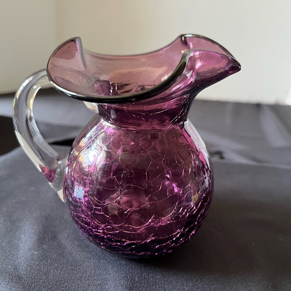 Vintage Amethyst Crackle Glass Ewer